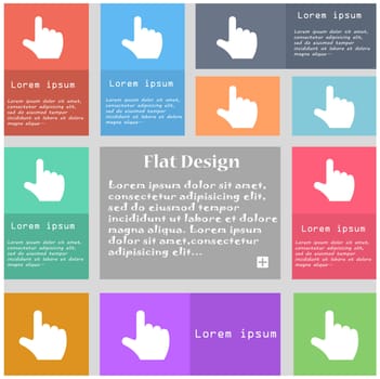 pointing hand icon sign. Set of multicolored buttons with space for text. illustration
