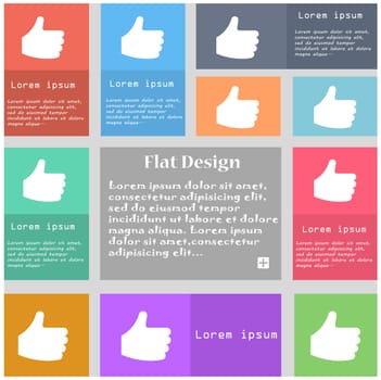 Like, Thumb up icon sign. Set of multicolored buttons with space for text. illustration