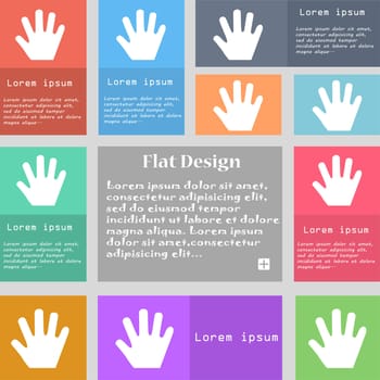 Hand icon sign. Set of multicolored buttons with space for text. illustration