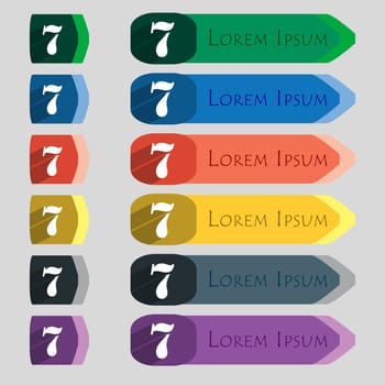 number seven icon sign. Set of coloured buttons. illustration