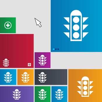 Traffic light signal icon sign. Metro style buttons. Modern interface website buttons with cursor pointer. illustration