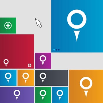 Map pointer, GPS location icon sign. Metro style buttons. Modern interface website buttons with cursor pointer. illustration