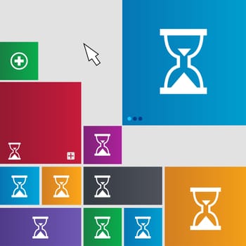 Hourglass, Sand timer icon sign. Metro style buttons. Modern interface website buttons with cursor pointer. illustration