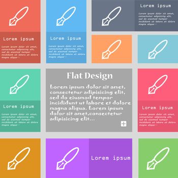 Pen icon sign. Set of multicolored buttons with space for text. illustration