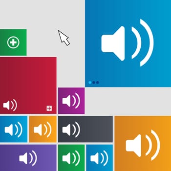 Speaker volume, Sound icon sign. Metro style buttons. Modern interface website buttons with cursor pointer. illustration