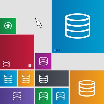 Hard disk and database icon sign. Metro style buttons. Modern interface website buttons with cursor pointer. illustration