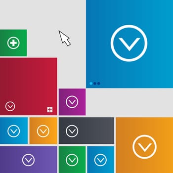 Arrow down, Download, Load, Backup icon sign. Metro style buttons. Modern interface website buttons with cursor pointer. illustration