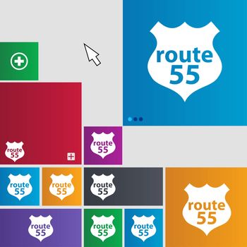 Route 55 highway icon sign. Metro style buttons. Modern interface website buttons with cursor pointer. illustration