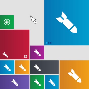 Missile,Rocket weapon icon sign. Metro style buttons. Modern interface website buttons with cursor pointer. illustration