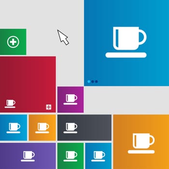 Coffee cup icon sign. Metro style buttons. Modern interface website buttons with cursor pointer. illustration