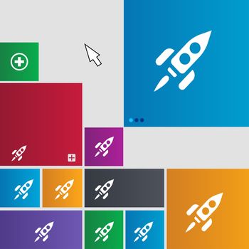 Rocket icon sign. Metro style buttons. Modern interface website buttons with cursor pointer. illustration