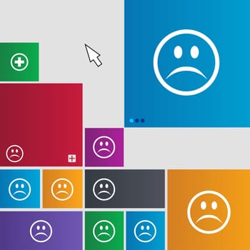 Sad face, Sadness depression icon sign. Metro style buttons. Modern interface website buttons with cursor pointer. illustration