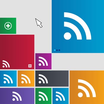 RSS feed icon sign. Metro style buttons. Modern interface website buttons with cursor pointer. illustration