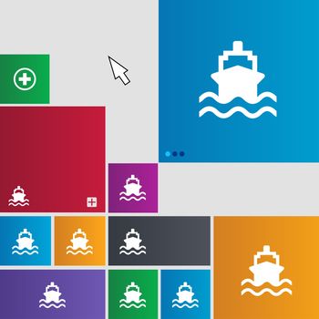 ship icon sign. Metro style buttons. Modern interface website buttons with cursor pointer. illustration