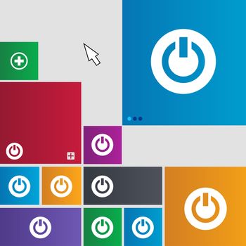 Power, Switch on, Turn on icon sign. Metro style buttons. Modern interface website buttons with cursor pointer. illustration