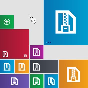 Archive file, Download compressed, ZIP zipped icon sign. Metro style buttons. Modern interface website buttons with cursor pointer. illustration