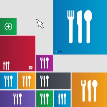 fork, knife, spoon icon sign. buttons. Modern interface website buttons with cursor pointer. illustration