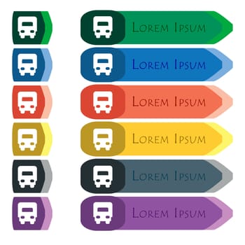 Delivery truck icon sign. Set of colorful, bright long buttons with additional small modules. Flat design. 