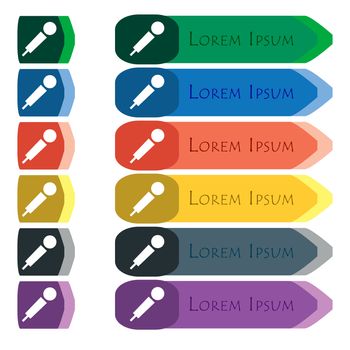 microphone icon sign. Set of colorful, bright long buttons with additional small modules. Flat design. 