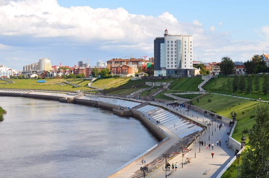 The embankment in Tyumen in the summer. Russia.