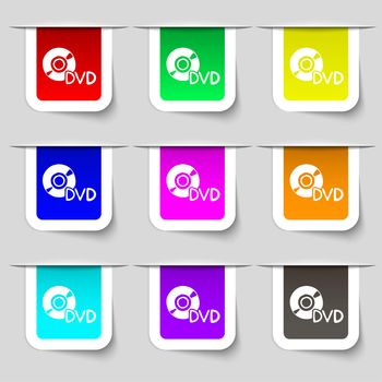 dvd icon sign. Set of multicolored modern labels for your design. illustration