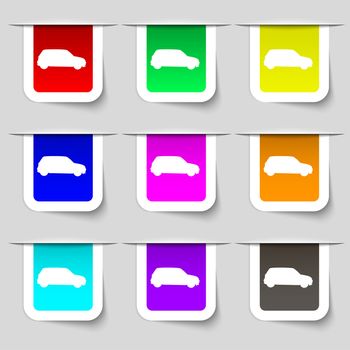 Jeep icon sign. Set of multicolored modern labels for your design. illustration