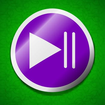 multimedia control icon sign. Symbol chic colored sticky label on green background. illustration