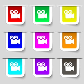 video camera icon sign. Set of multicolored modern labels for your design. illustration
