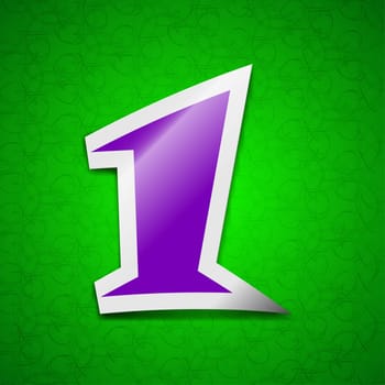 number one icon sign. Symbol chic colored sticky label on green background. illustration