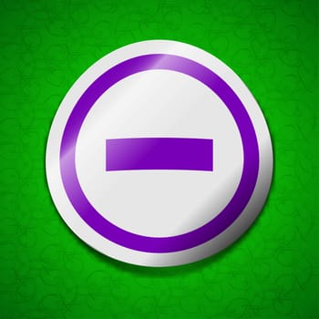 Minus icon sign. Symbol chic colored sticky label on green background. illustration