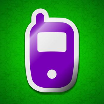 Mobile telecommunications technology icon sign. Symbol chic colored sticky label on green background. illustration