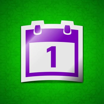 Calendar icon sign. Symbol chic colored sticky label on green background. illustration