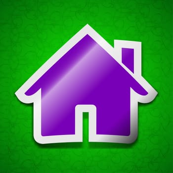 Home icon sign. Symbol chic colored sticky label on green background. illustration