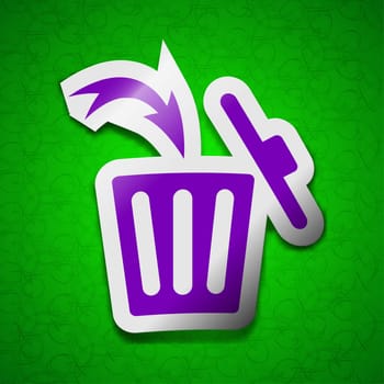 Recycle bin icon sign. Symbol chic colored sticky label on green background. illustration