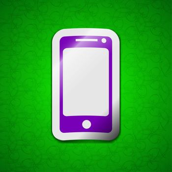 Mobile devices icon sign. Symbol chic colored sticky label on green background. illustration