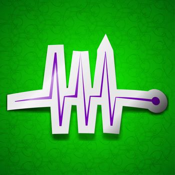 Cardiogram monitoring icon sign. Symbol chic colored sticky label on green background. illustration