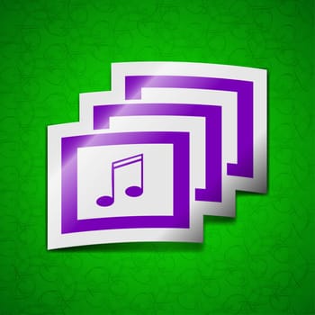 Mp3 music format icon sign. Symbol chic colored sticky label on green background. illustration