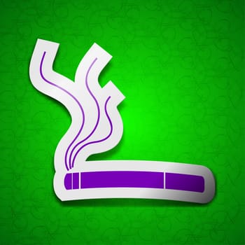 Smoking icon sign. Symbol chic colored sticky label on green background. illustration