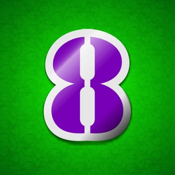 number Eight icon sign. Symbol chic colored sticky label on green background. illustration