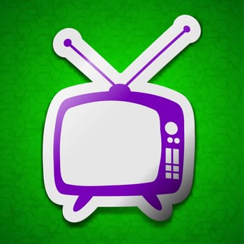 Retro TV mode icon sign. Symbol chic colored sticky label on green background. illustration