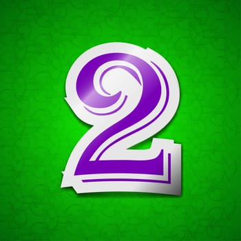 number two icon sign. Symbol chic colored sticky label on green background. illustration