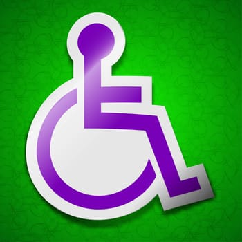 Disabled icon sign. Symbol chic colored sticky label on green background. illustration