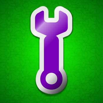 Wrench key icon sign. Symbol chic colored sticky label on green background. illustration