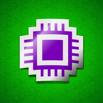 Central Processing Unit icon sign. Symbol chic colored sticky label on green background. illustration