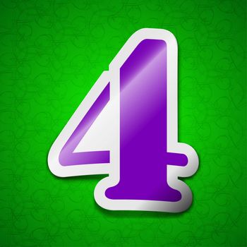 number four icon sign. Symbol chic colored sticky label on green background. illustration