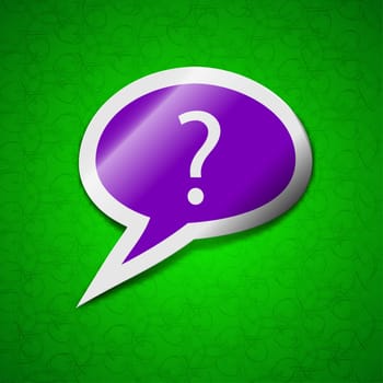 Question mark icon sign. Symbol chic colored sticky label on green background. illustration