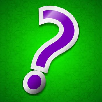 Question mark icon sign. Symbol chic colored sticky label on green background. illustration