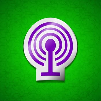 Wi-fi  icon sign. Symbol chic colored sticky label on green background. illustration
