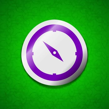 Compass icon sign. Symbol chic colored sticky label on green background. illustration