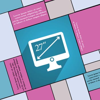 diagonal of the monitor 27 inches icon symbol Flat modern web design with long shadow and space for your text. illustration